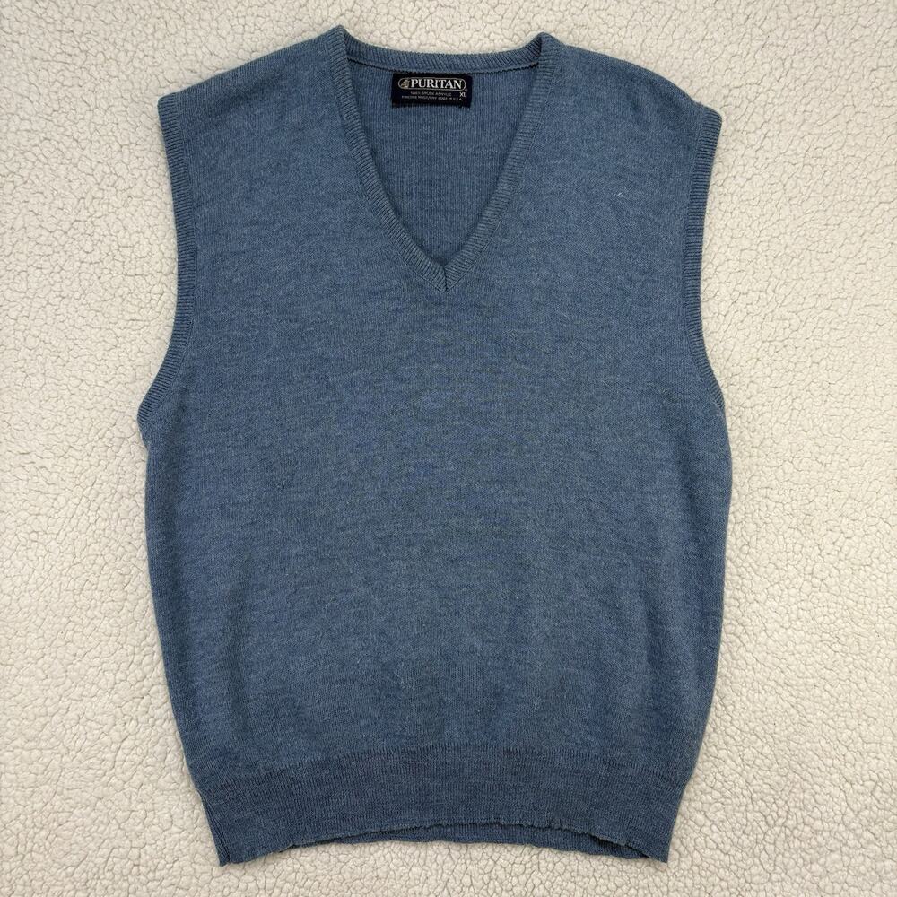 Vintage 80s Puritan Orlon Acrylic Sweater Vest Mens XL‎ Blue Knit Made In USA